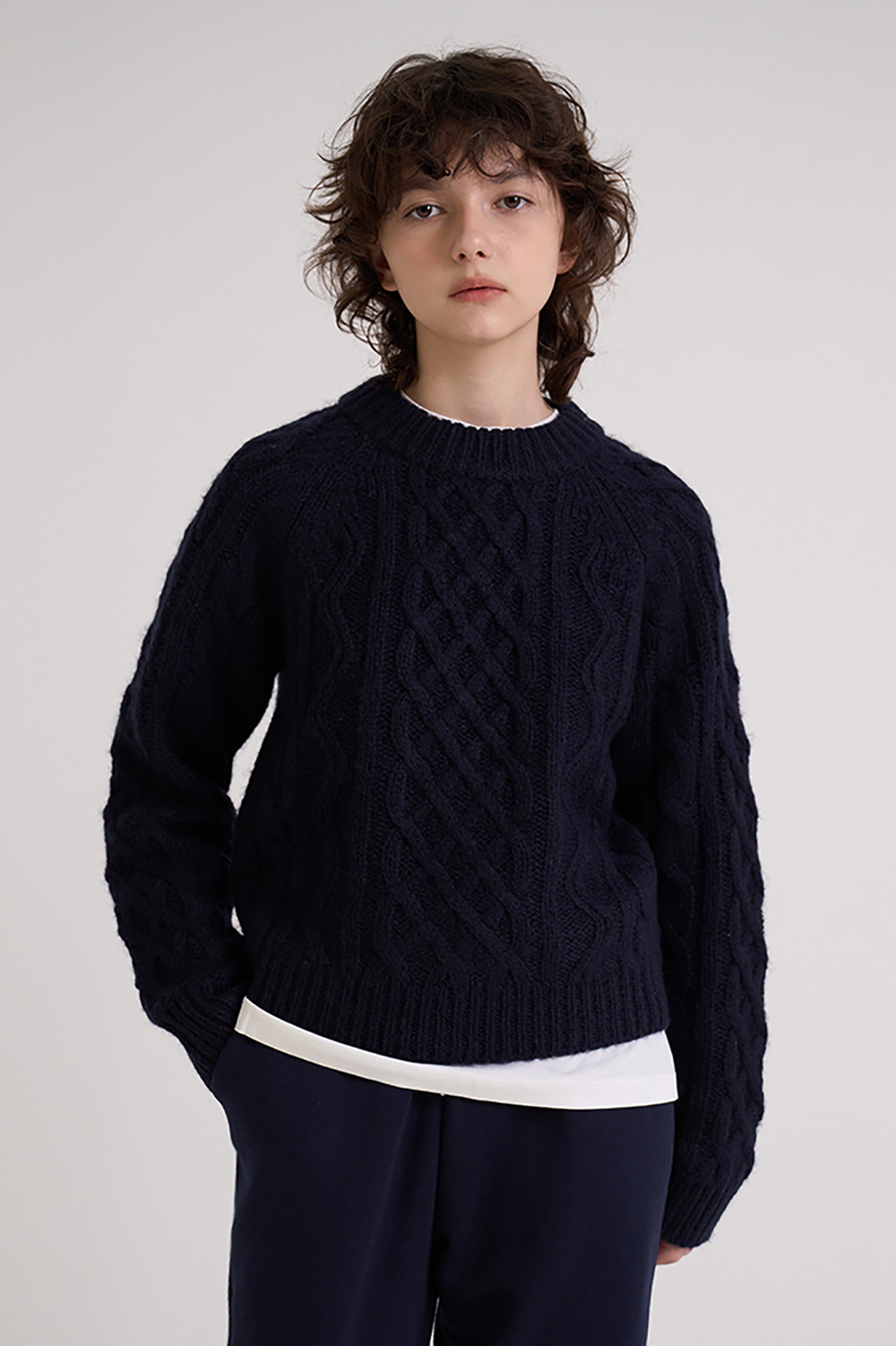 Cable wool knit _ Navy