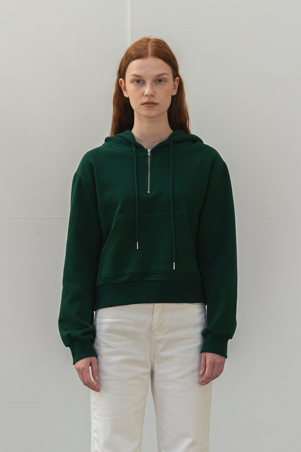 Cotton hoodie zip-up _ Green