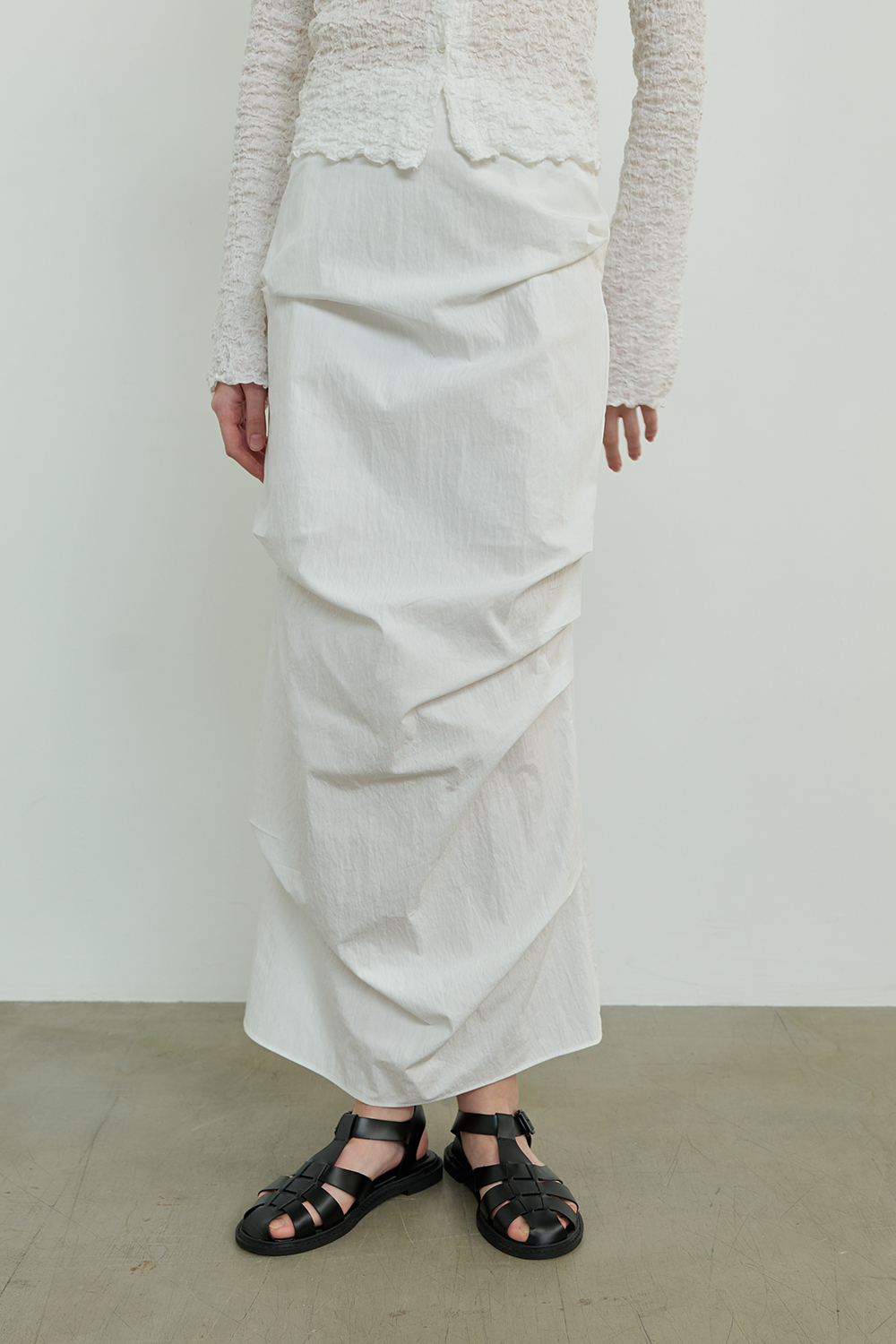 shirring long skirt _ (white)