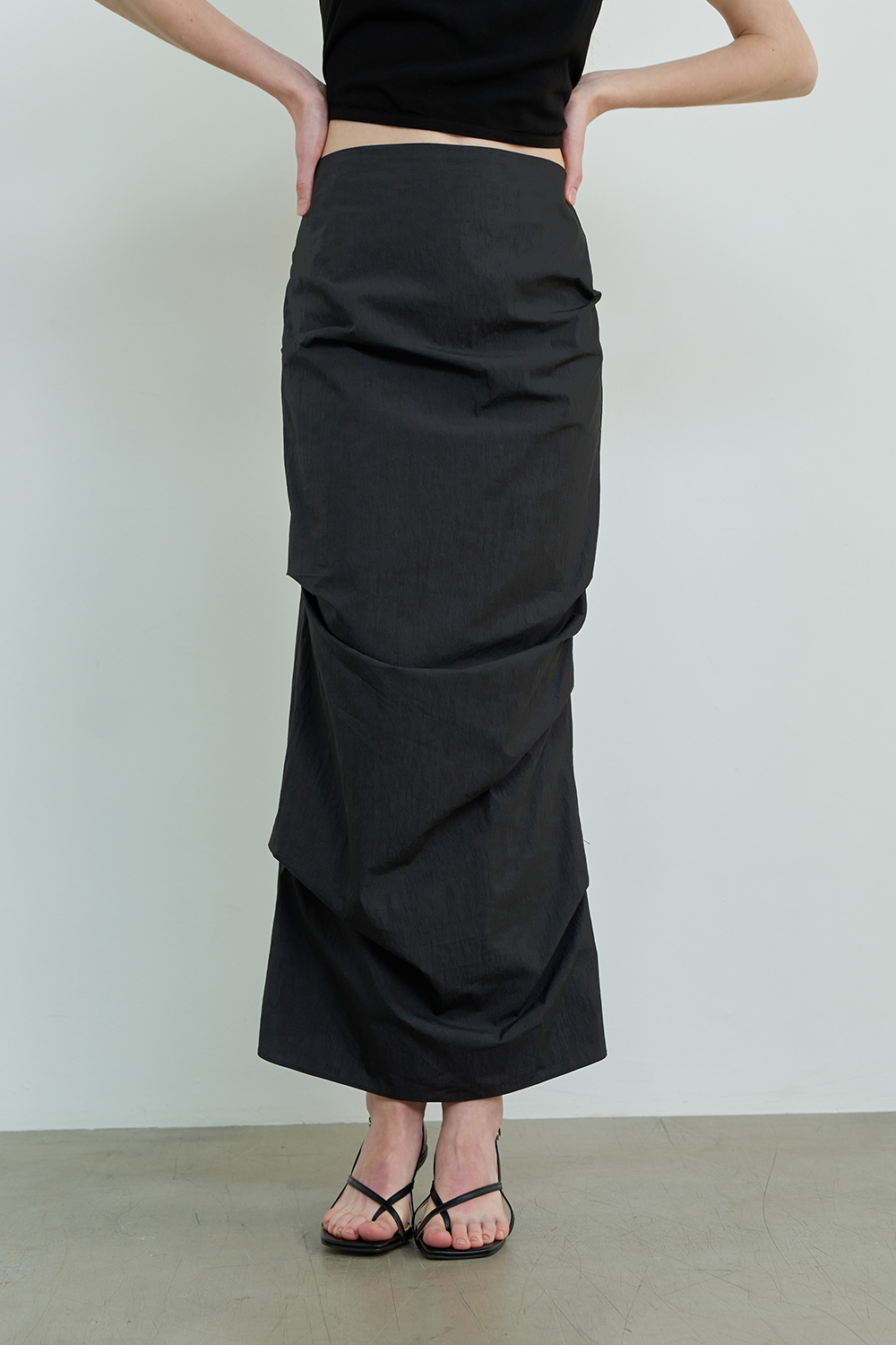 shirring long skirt _ (black)